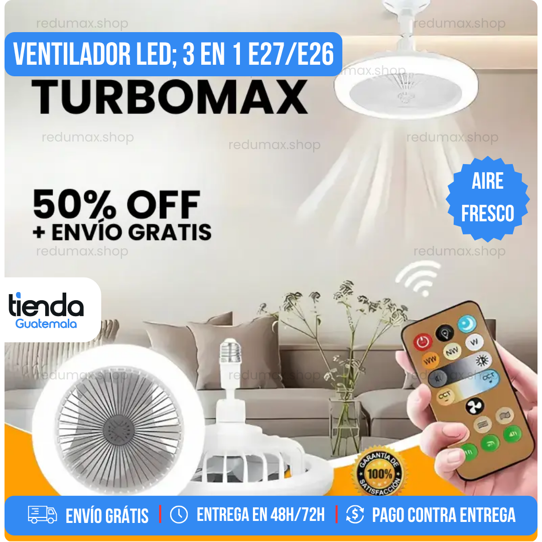⚡¡¡Venta relámpago!!Ventilador LED Inteligente TurboMax™ 💨 2 en 1 [Se Instala como un Bombillo]